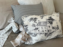 Load image into Gallery viewer, toile pillows with bows - black