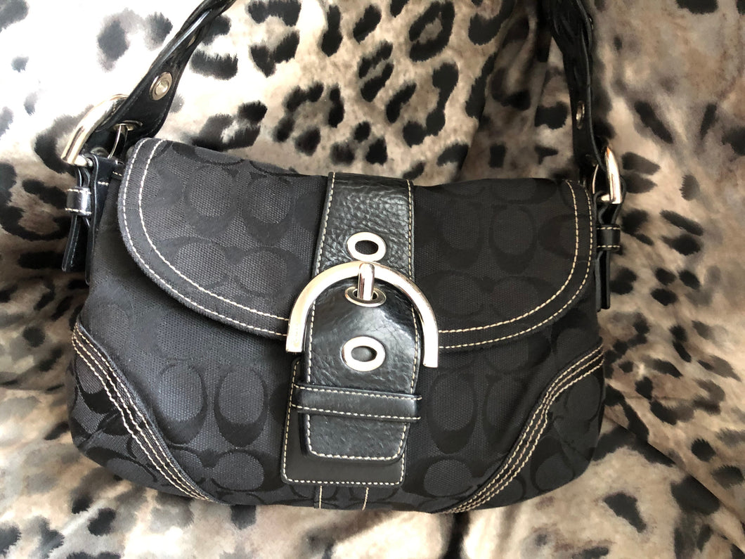 consignment bag - Coach black canvas with black leather