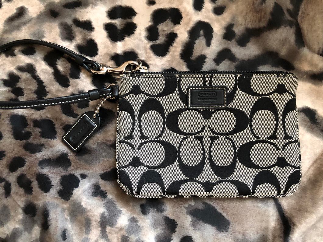 Coach black and white wristlet Clearance
